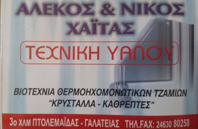 ΧΑΪΤΑΣ- ΤΕΧΝΙΚΗ ΥΑΛΟΥ Ο.Ε. – ΤΖΑΜΙΑ ΚΡΥΣΤΑΛΛΑ – ΠΤΟΛΕΜΑΙΔΑ ΚΟΖΑΝΗΣ