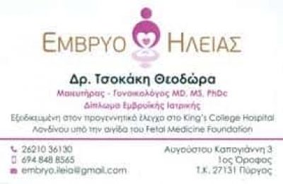 ΤΣΟΚΑΚΗ ΘΕΟΔΩΡΑ – ΓΥΝΑΙΚΟΛΟΓΟΣ ΜΑΙΕΥΤΗΡΑΣ ΧΕΙΡΟΥΡΓΟΣ -ΕΜΒΡΥΟ ΗΛΕΙΑΣ- ΠΥΡΓΟΣ ΗΛΕΙΑΣ