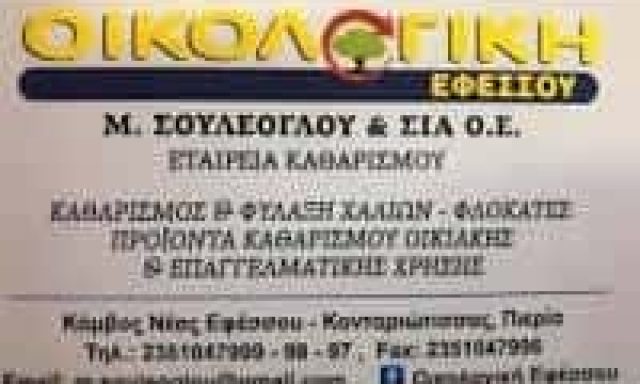 ΟΙΚΟΛΟΓΙΚΗ ΕΦΕΣΣΟΥ – ΣΟΥΛΕΟΓΛΟΥ ΜΑΡΙΑ & ΣΙΑ Ο.Ε. – ΕΤΑΙΡΕΙΑ ΚΑΘΑΡΙΣΜΟΥ – ΝΕΑ ΕΦΕΣΣΟΣ ΚΑΤΕΡΙΝΗ ΠΙΕΡΙΑΣ