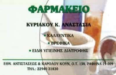 ΚΥΡΙΑΚΟΥ ΑΝΑΣΤΑΣΙΑ ΦΑΡΜΑΚΕΙΟ ΡΑΦΗΝΑ ΑΤΤΙΚΗ